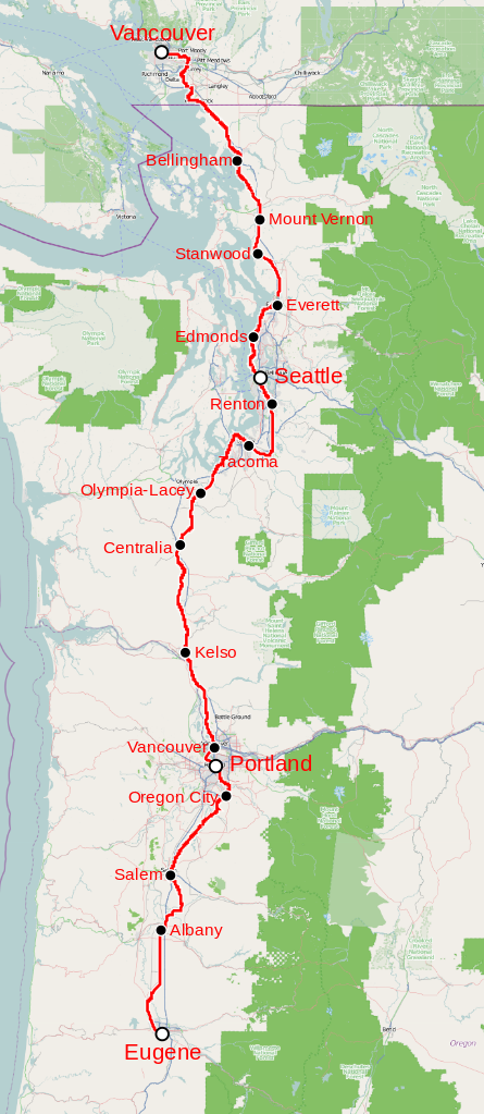 Mapa trasy Cascades (wikipedia.com, jkan997, CC SA 3.0 Unported)