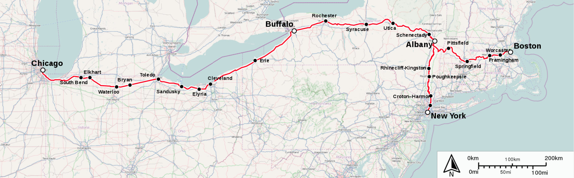 Mapa trasy Lake Shore Limited Mapa trasy Lake Shore Limited (wikipedia.com, CC SA 4.0 International)