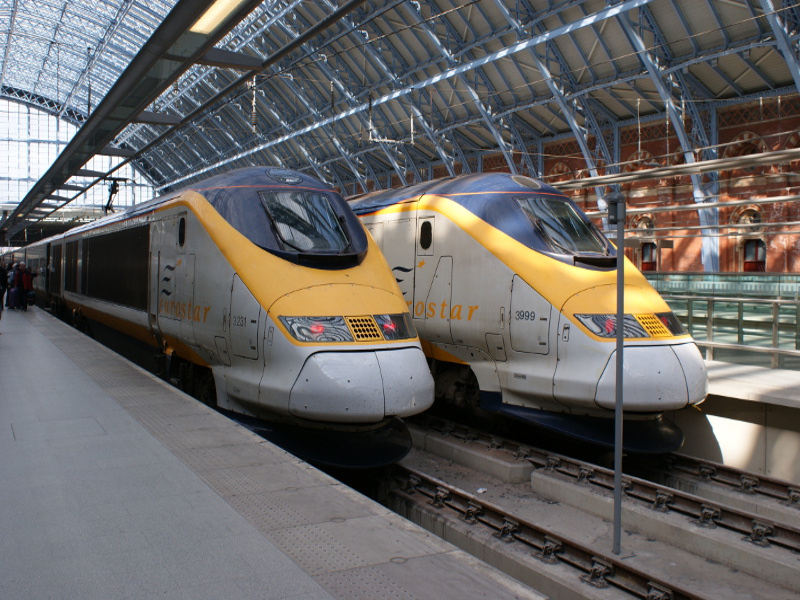 Eurostar trains at London St. Pancras station Eurostar trains at London St. Pancras station