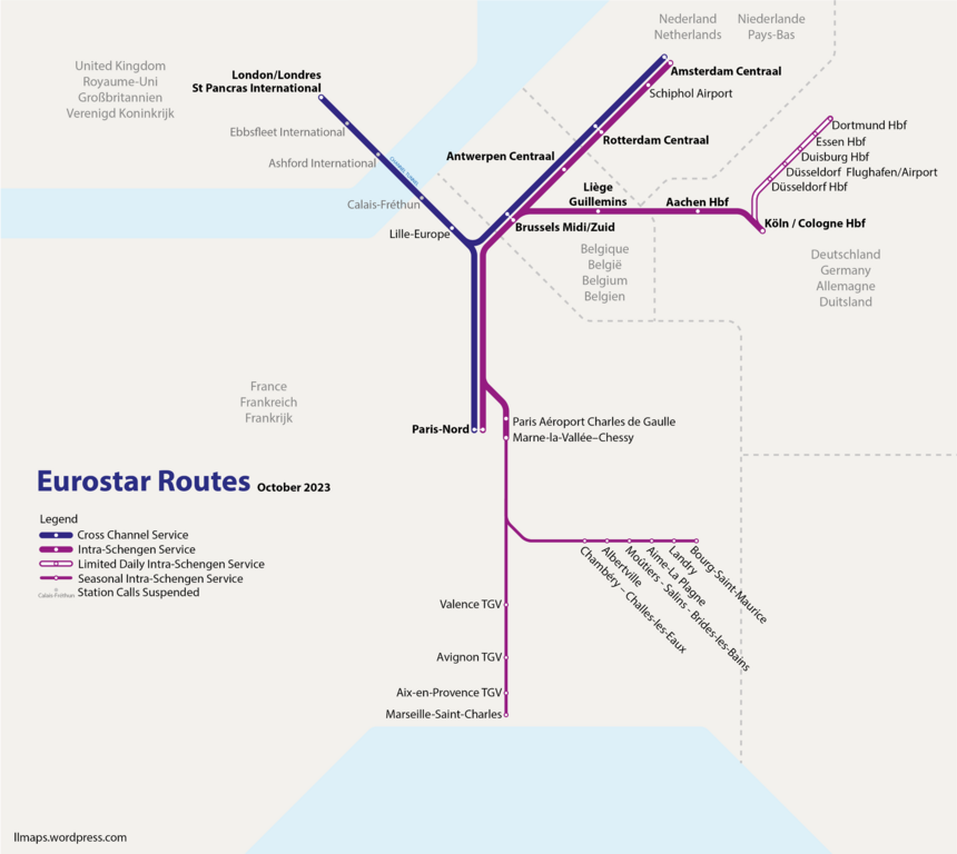 Eurostar Route Map Eurostar Route Map
